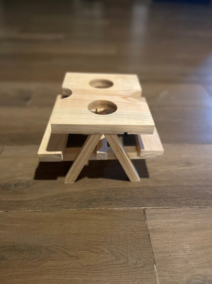 Especiero Organizador de Madera "Mini Mesa de Picnic" – Soporte Artesanal para Salsas y Aderezos