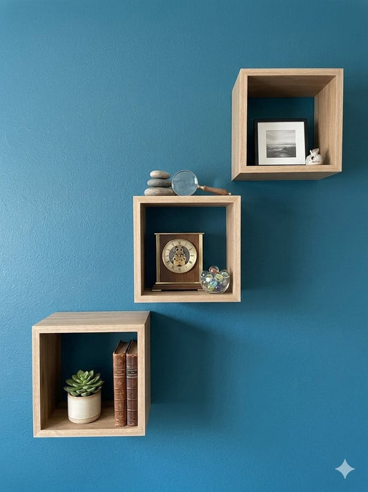 Juego de 3 Repisas Flotantes tipo Cubo en Madera y MDF Chapeado – Organizador de Pared Moderno